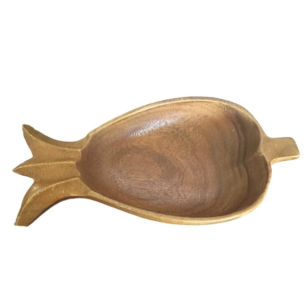 Vintage Monkey Pod Wood Pinapple Bowl Serving Dish Made in the Philippine's 60s/